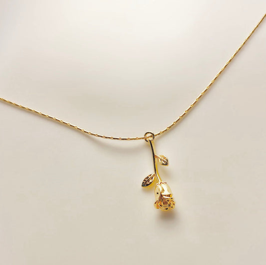 Inspired Princess Belle Rose Necklace Gold Plated Rose Necklace