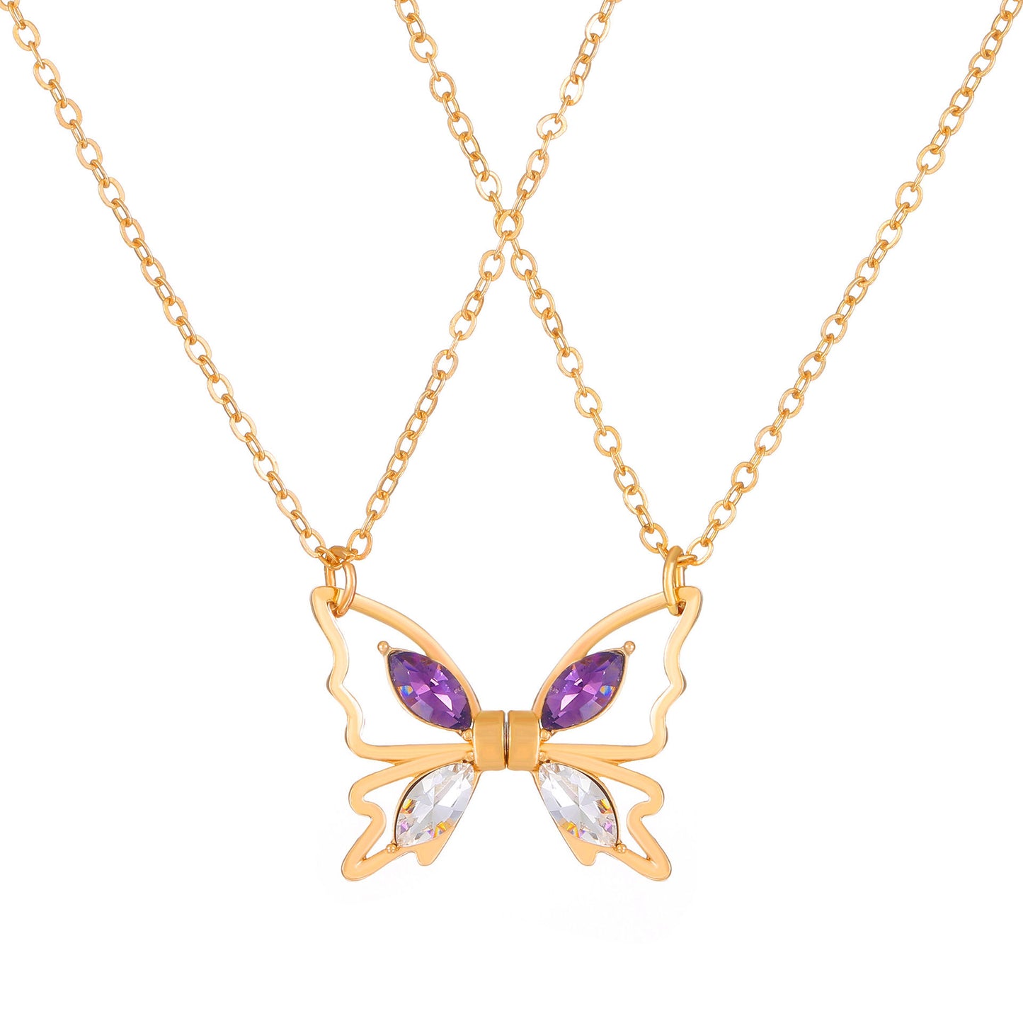 Friendship 2pcs Butterfly Necklace Gold Plated Matching