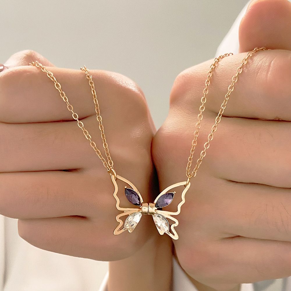 Friendship 2pcs Butterfly Necklace Gold Plated Matching