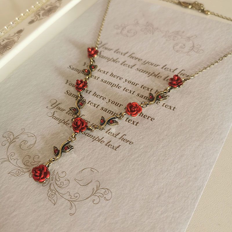 Princess Belle Rose Necklace Inspired Enchanted Red Rose